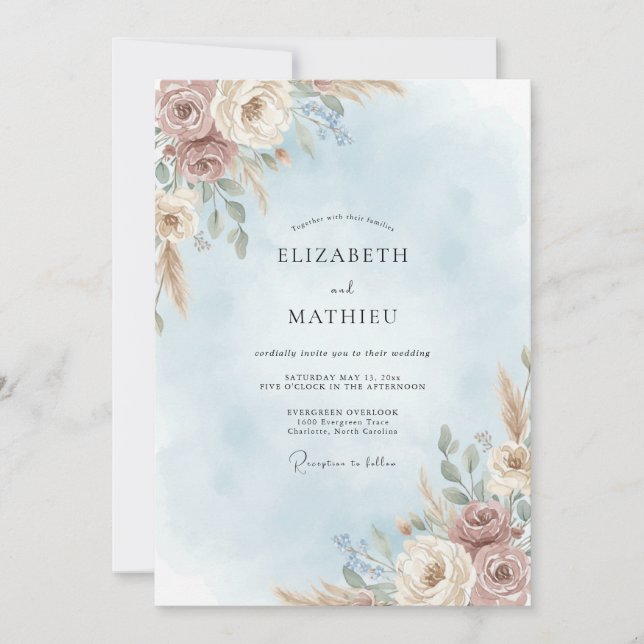 Mist Taupe Petal Wedding Invitation (Front)