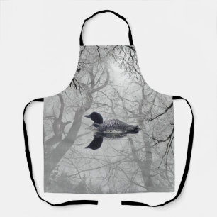  Mist trees black and white loon on a lake  Apron