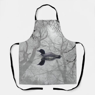  Mist trees black and white loon on a lake  Apron