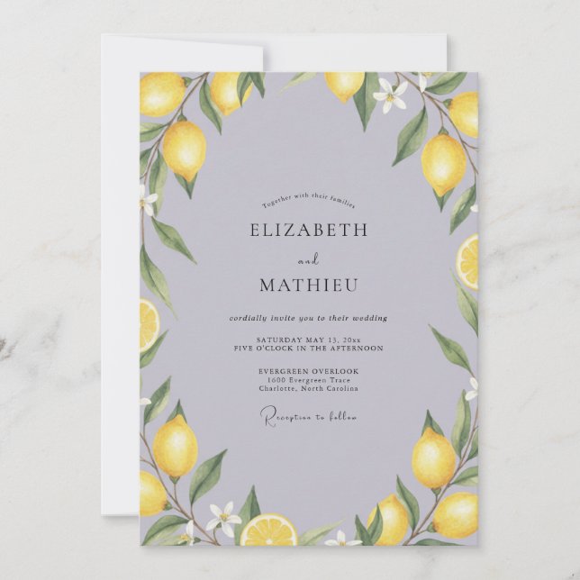 Mist Yellow Lemon Eucalyptus Wedding Invitation (Front)