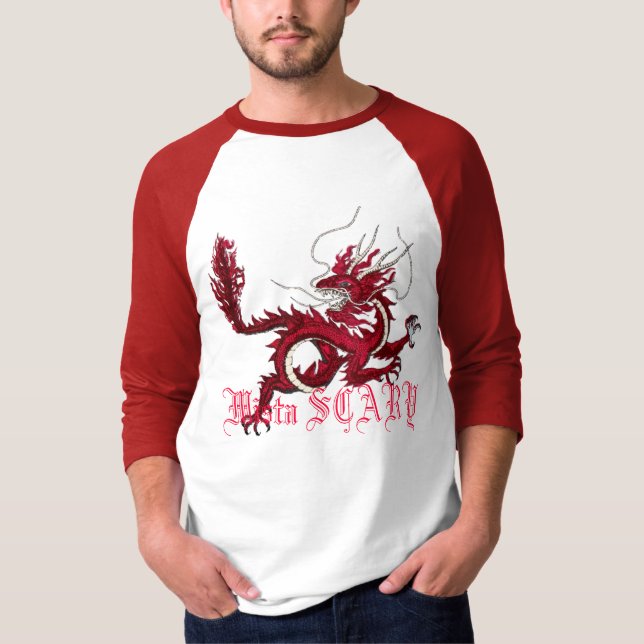 Mista SCARY dragon oriental red 3/4 sleeve t-shirt (Front)