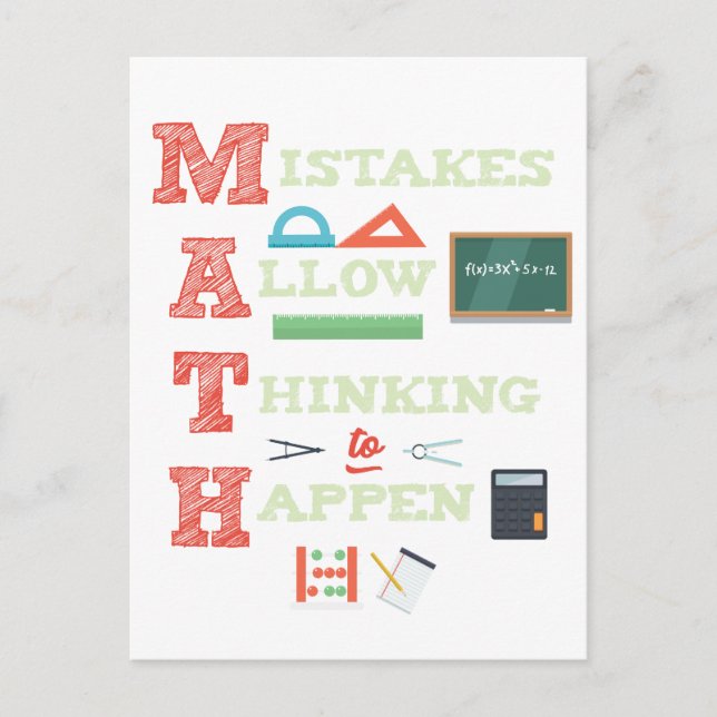 Mistakes Allow Thinking To Happen Math Teacher Postcard (Front)