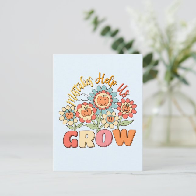 Mistakes Help Us Grow | Playful Floral Motivation Postcard (Standing Front)