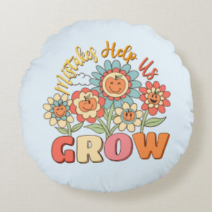 Mistakes Help Us Grow Playful Floral Motivation Round Cushion