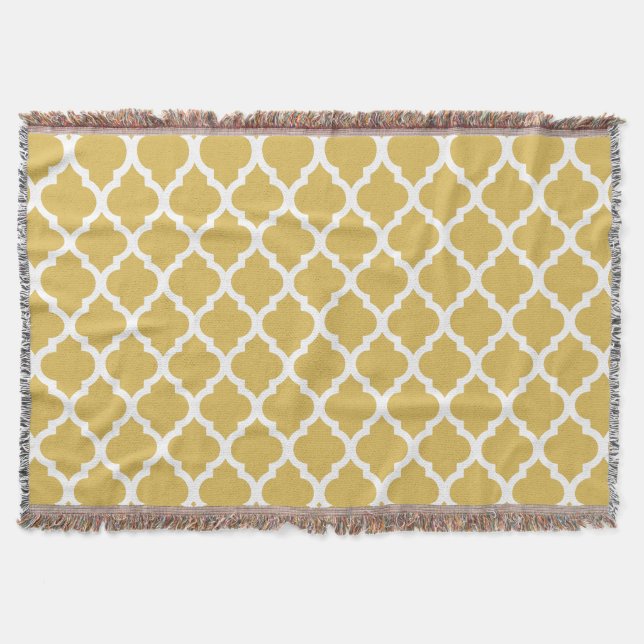Misted Yellow Moroccan Tile Trellis Throw Blanket (Front)
