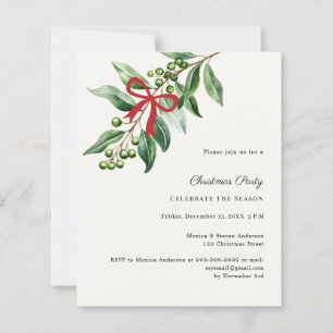 Misteltoe red bow ivory Christmas Party invitation