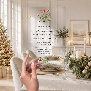 Misteltoe red bow luxury Christmas Party Acrylic Invitations