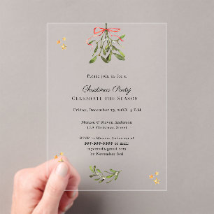 Misteltoe red bow luxury Christmas Party Acrylic Invitations