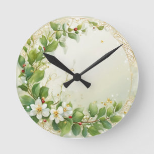 Mistelzweige, wasserfarben pastell Gemälde Round Clock