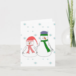 Mister and Misses Snowman Snowing Whimsical Art Holiday Card