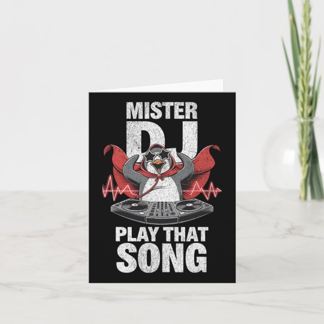 Mister Dj Play That Song Funny Penguin Dj Youth An Card (Front)