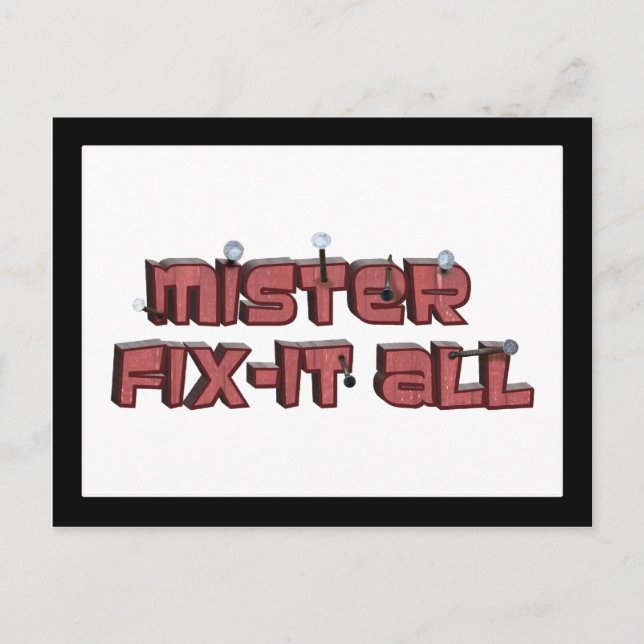 Mister Fix-It All Wooden Text Design Postcard (Front)