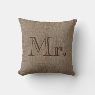 Mister Mr. Burlap-Look Rustic Wedding Keepsake His Cushion