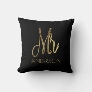Mister Mr. Gold Look Typography Add Name Cushion