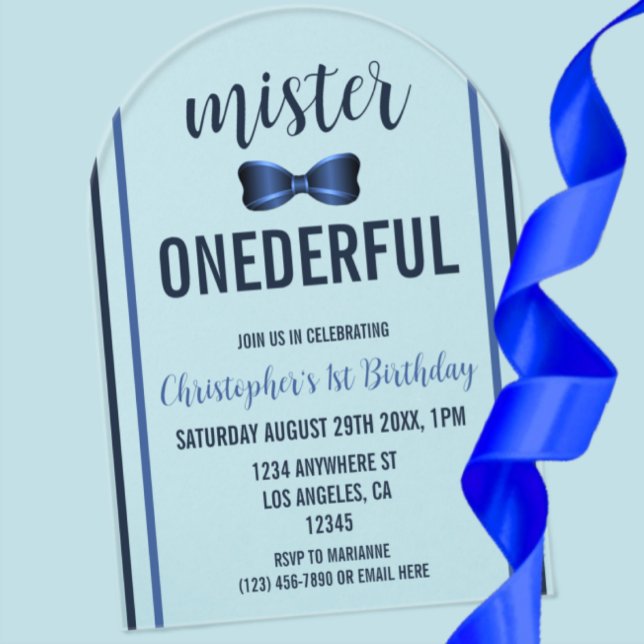 Mister Onederful Bow Tie 1st Birthday Acrylic Invitations (Creator Uploaded)