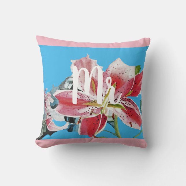 Mister Pink Lily floral Wedding Decor Cushion (Front)