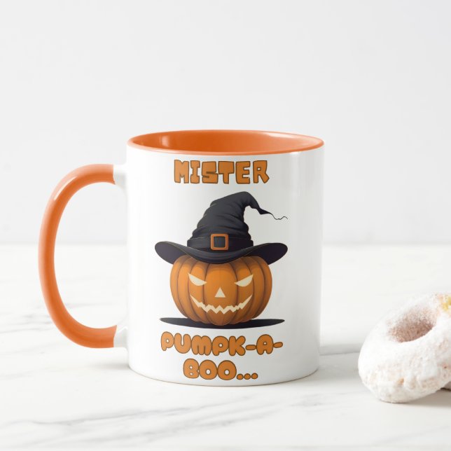 Mister Pumpk-A-Boo Halloween Pumpkin Mug (With Donut)