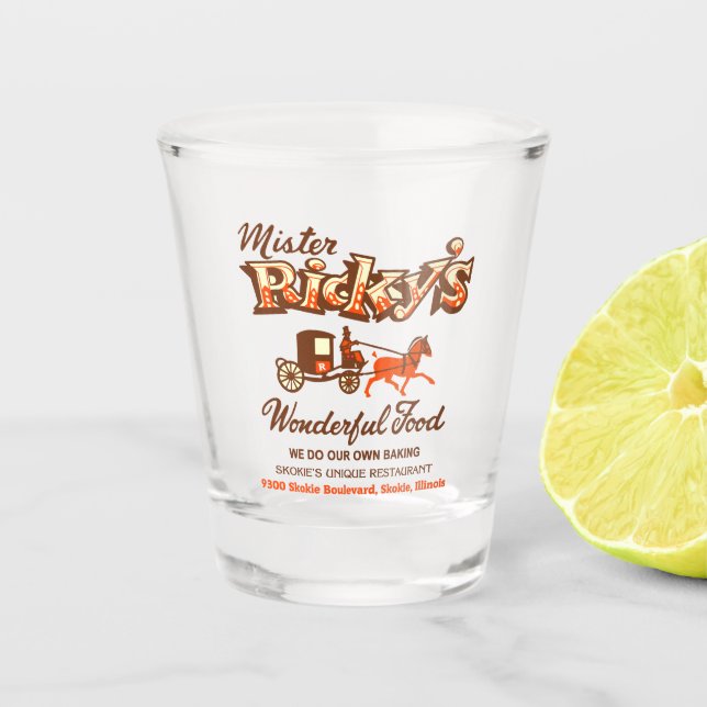 Mister Ricky's Restaurant, Skokie, Illinois  Shot Glass (Front)