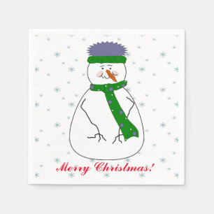 Mister Snowman, Snowing, Snow Flakes Whimsical Art Napkin