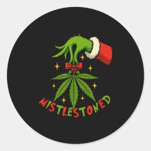 Mistlestoned Weed Leaf Funny Stoner Christmas Classic Round Sticker