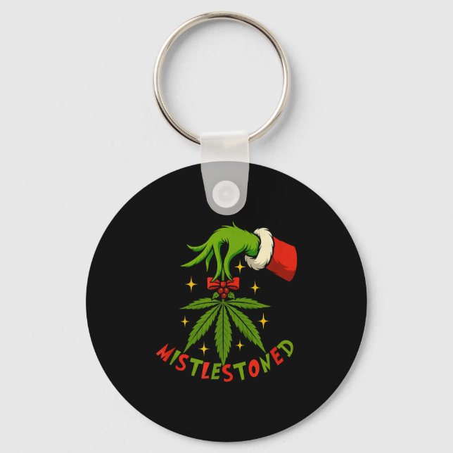 Mistlestoned Weed Leaf Funny Stoner Christmas  Key Ring (Front)