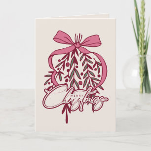 Mistletoe and Bow Illustration Merry Christmas Card