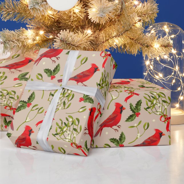 Mistletoe And Cardinals  Wrapping Paper (Holidays)