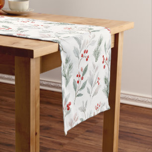 Mistletoe and Holly Berries Pattern Short Table Runner