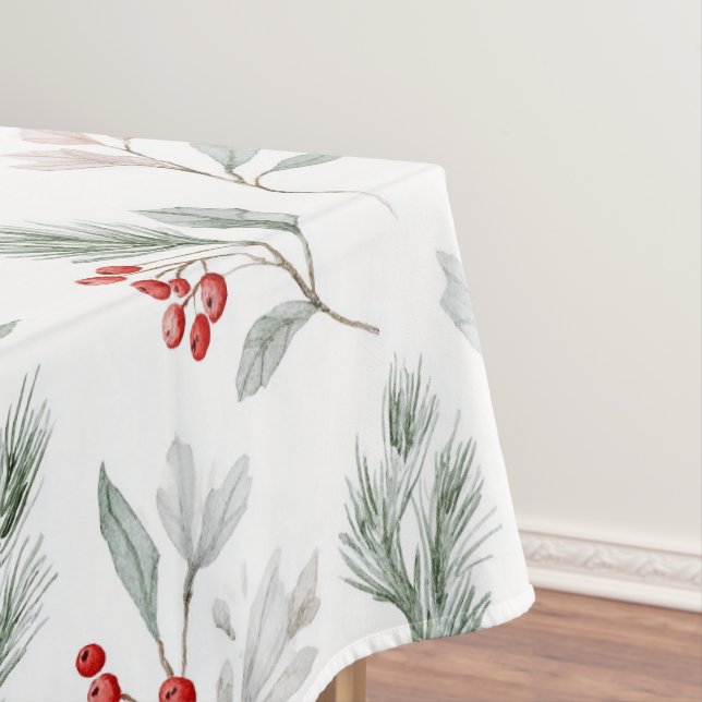 Mistletoe and Holly Berries Pattern Tablecloth (In Situ)