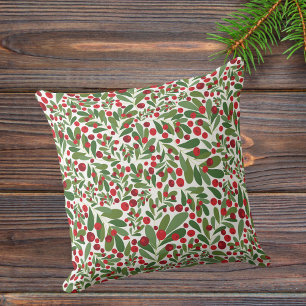 Mistletoe and Hollyberries Christmas Cushion