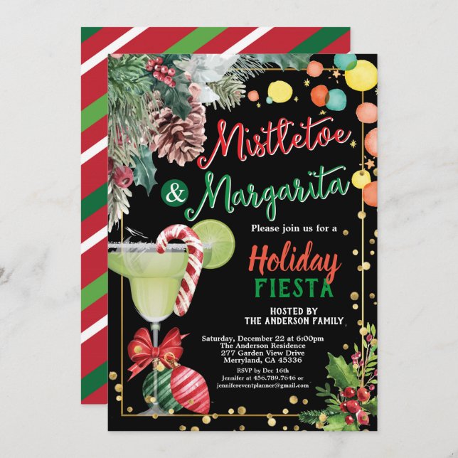 Mistletoe and Margarita Christmas cocktail party Invitation (Front/Back)