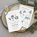 Mistletoe and Margaritas | Christmas Bachelorette Invitation<br><div class="desc">Quirky hand drawn illustrations! Featuring retro line drawings that read as chic iterations of notebook marginalia. For many people, especially brides who have chosen winter weddings, the holidays are not a burden to plan around, but part of the magic of the season. If you’re planning a winter bachelorette party, you’ll...</div>