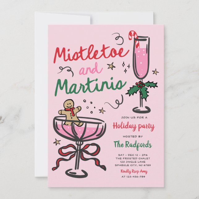 Mistletoe And Martinis Christmas Holiday Party Invitation (Front)