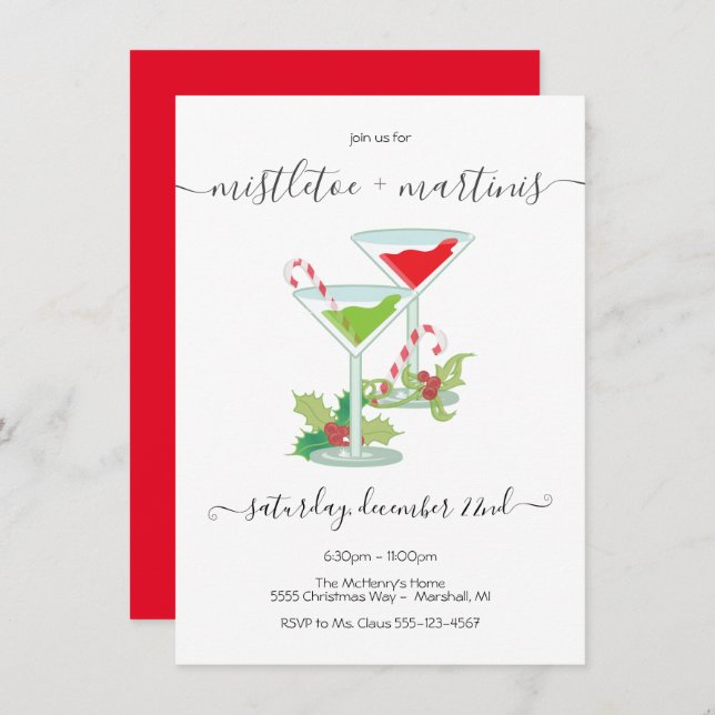 Mistletoe and Martinis Holiday cocktail Party Invitation (Front/Back)