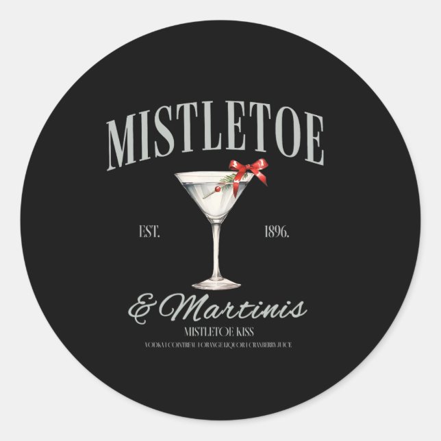 Mistletoe And Martinis Tail Christmas Espresso Mar Classic Round Sticker (Front)