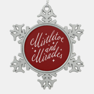 Mistletoe and Miracles Red and White Snowflake Pewter Christmas Ornament