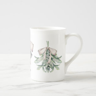 Mistletoe and Silver Bells Christmas Bone China Mug
