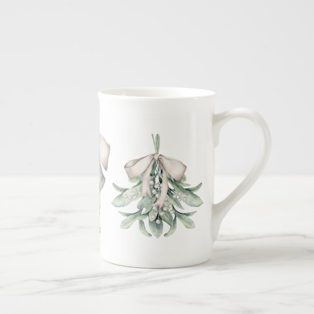 Mistletoe and Silver Bells Christmas  Bone China Mug (Right)