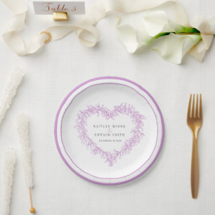 Mistletoe art purple grey white winter wedding paper plate