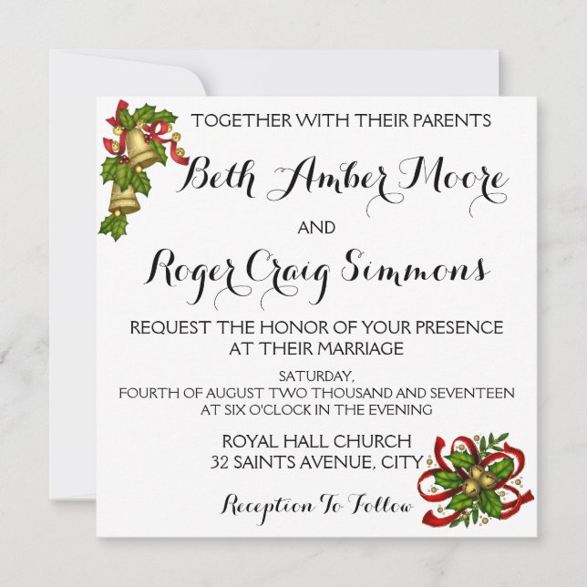 Mistletoe Bells Christmas Wedding Invitation (Front)