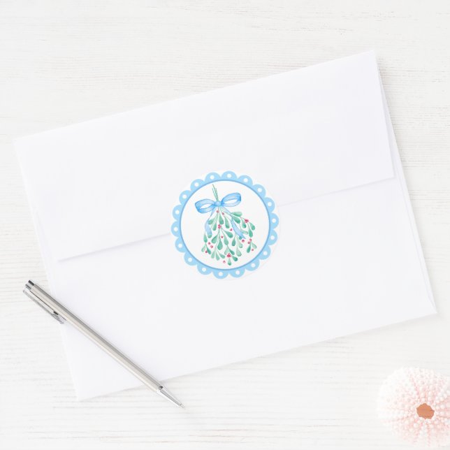 Mistletoe Blue Bow Baby Shower Stickers (Envelope)