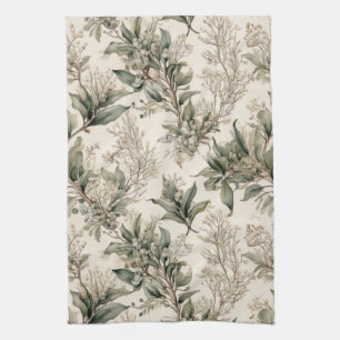 Mistletoe Botanical - Green Leaves, Branches Tea Towel