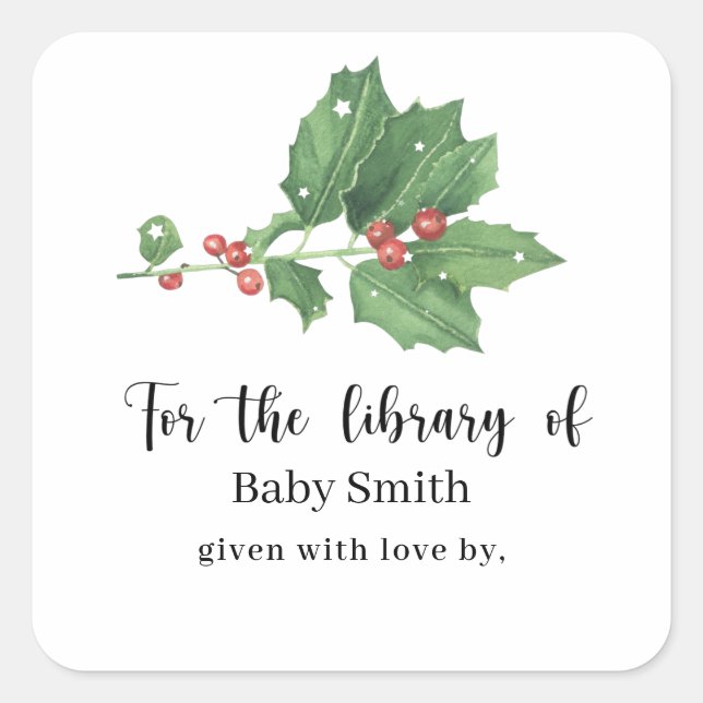 Mistletoe branch - Baby Shower Library Square Sticker (Front)