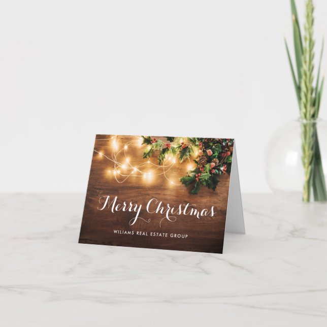 Mistletoe Branch Rustic Christmas Corporate Holiday Card (Front)