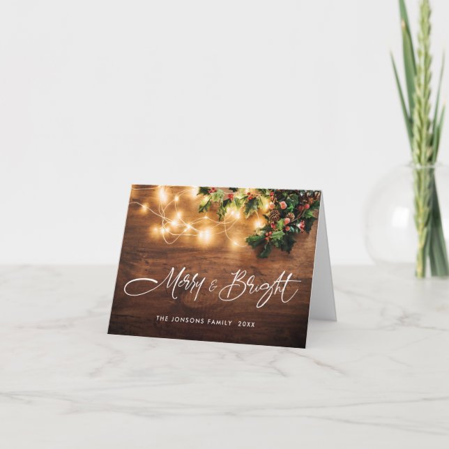 Mistletoe Branch Rustic Christmas Greeting Holiday Card (Front)