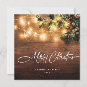 Mistletoe Branch Rustic Christmas Greeting Wood Holiday Card