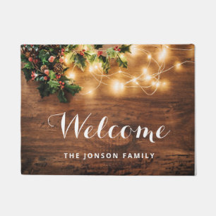 Mistletoe  Branch Rustic Wood Christmas Holidays Doormat