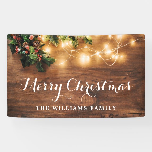 Mistletoe Branch Rustic Wood Merry Christmas Banner (Horizontal)