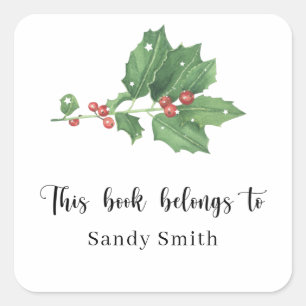 Mistletoe branch - This book belongs to Square Sticker