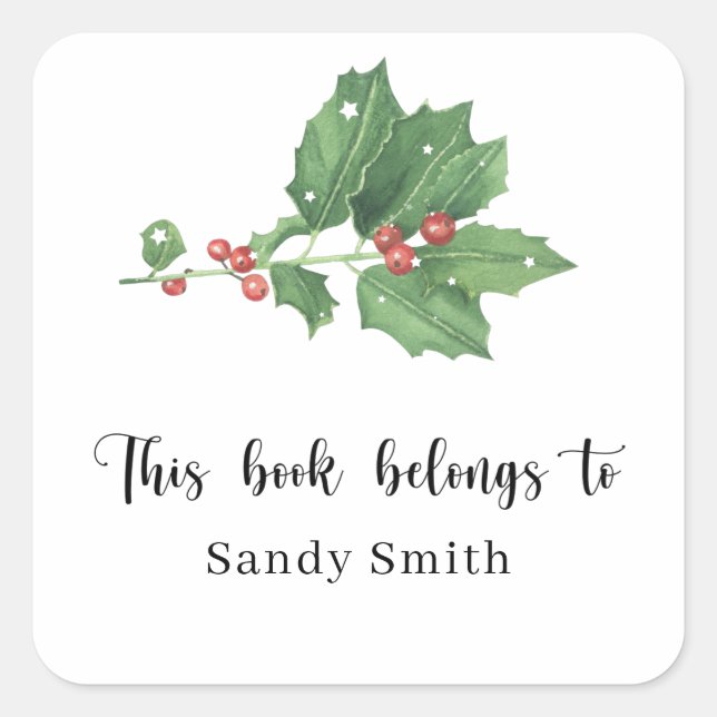 Mistletoe branch - This book belongs to Square Sticker (Front)